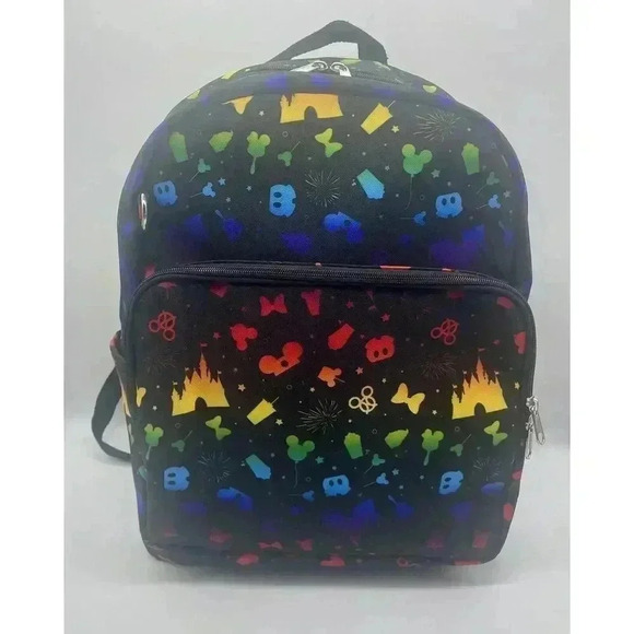 Walt Disney World Icons Backpack Disney‎ Parks Rainbow Colors Large 16”x12”x7” - Picture 1 of 8